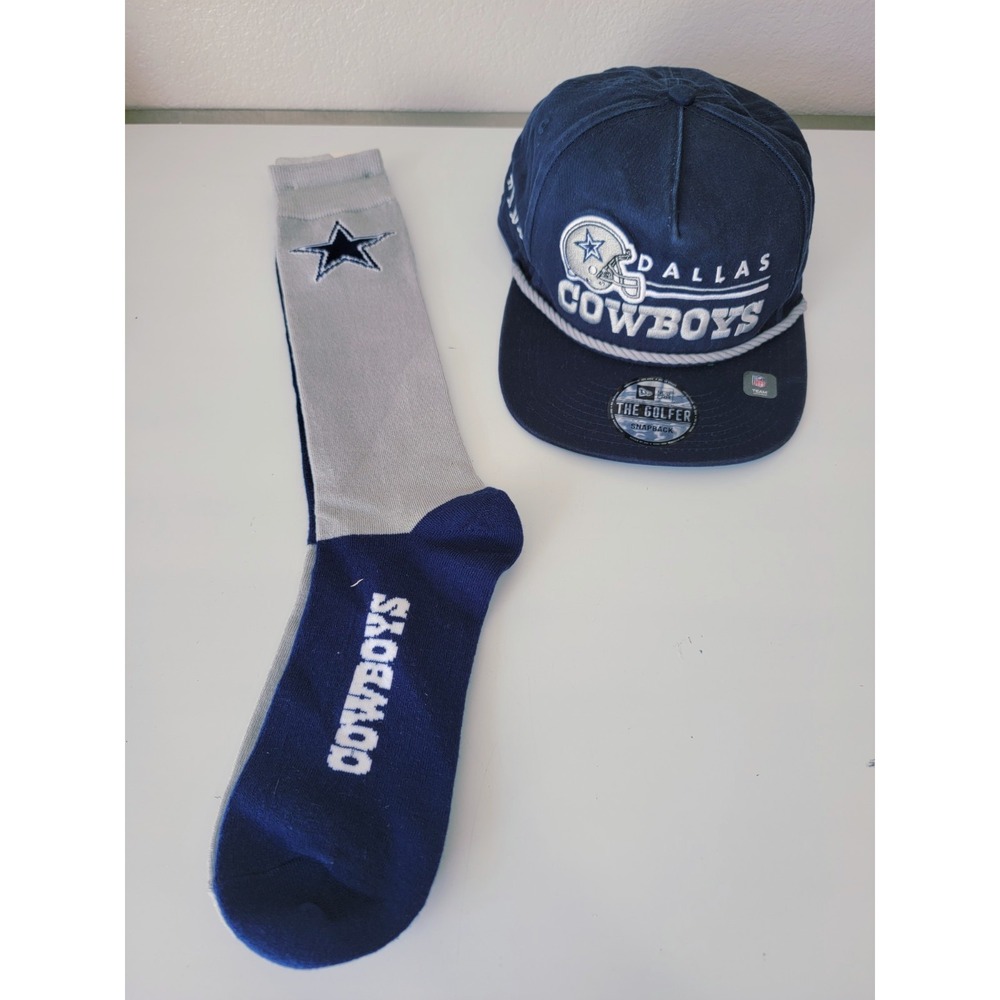 New Era Men's Hat Socks Set Navy Gray LG Dallas Cowboys #1 Dad Golfer Snapback
